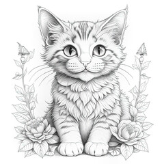 Naklejka na meble Black and White Drawing of a Kitten, Main Coon, Persian, Mandala with stylized cat for coloring page, tattoo.