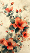 Flower watercolor art background. Wallpaper design with flowers, leaves.