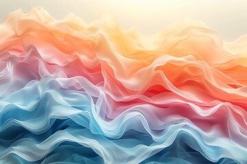 Poster - A vibrant digital representation of wavy silk fabric patterns in an array of sunset-inspired colors