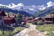 picturesque village in savoie valley generative ai landscape illustration