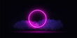 Neon light pink circle with cloud on black background.