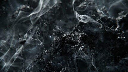 A hyperrealistic closeup of cigarette smoke, revealing the intricate web of tar and nicotine particles