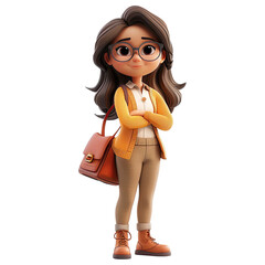 Cute cartoon female teacher isolated on transparent background. 