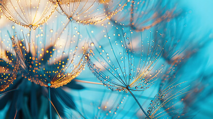 close up of dandelion on the blue background