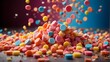 a striking display of bright candy strewn all over the background, signifying the idea of food safety and drawing attention to worries about hazardous and potentially harmful food additives.