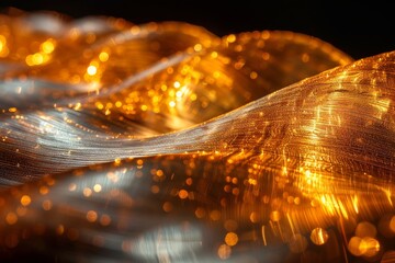 Poster - Luxuriant golden fabric waves under dramatic lighting, evoking a sense of luxury and opulence