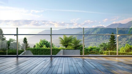 Contemporary architecture appartment balcony view with exotic glass railing