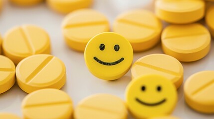 Wall Mural - A smiley face pills, A mental health medication with copy space