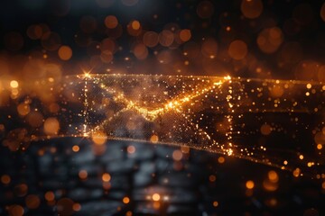 Poster - Close-up view of a shimmering digital envelope amidst a dark, bokeh-lit setting