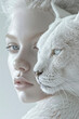 Charismatic albino girl with a wild white panther
