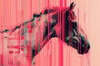 Glitch art horse in pink and red abstraction