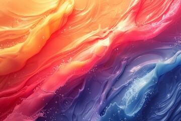 Poster - This image features a high-resolution blend of liquid shapes in pink, orange, and blue hues, resembling silky fluid textures