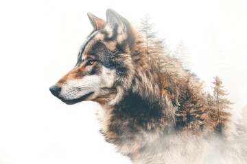  Majestic Wolf Double Exposure with Forest Landscape