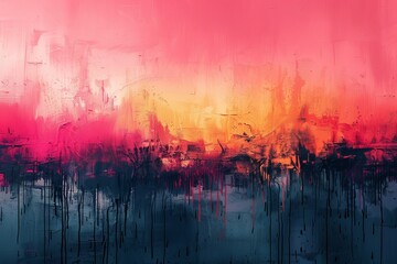 Poster - This digital painting features a dynamic array of pink, orange, and blue tones that evoke a sense of energy and movement in an abstract style