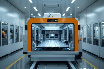 Poster - An image capturing a modern and automated production line, showcasing state-of-the-art manufacturing technology in a clean factory setting