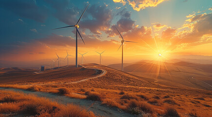 Poster - Renewable energy harnesses the natural forces of the Earth, like sunlight, wind, and water, to generate electricity. Generative AI.