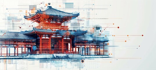 Wall Mural - Japanese grand entrance palace building. Landmark history traditional building architecture. Generative AI technology.	
