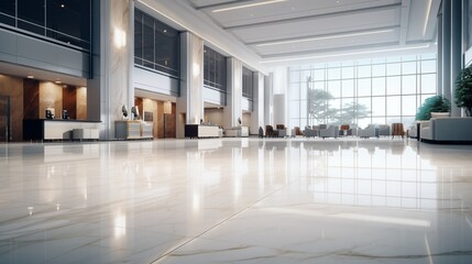 Wall Mural - Sparkling Marble Floor in Modern Commercial Lobby | Clean & Shiny Tiles for Office and Hall Interior.