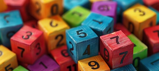 Wooden random math number. Education knowledge science symbol. Generative AI technology.	
