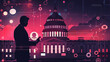 Silhouette of businessman in front of U.S. Capitol building with digital network elements. Modern governance and technology concept.	