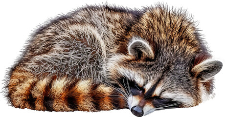 Detailed close-up of a raccoon isolated cut out on transparent background