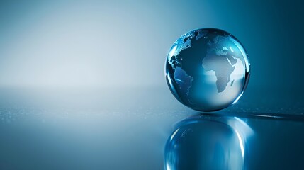 Aufkleber - Crystal Globe on Reflective Surface, Symbolizing Global Issues and Connectivity. Elegant Minimalist Style for Diverse Use. AI