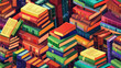 Colorful stacks of books in a creative abstract arrangement