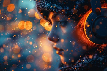 Poster - An interplay of warm golden and cool blue lights create a bokeh effect with a magical nighttime ambiance