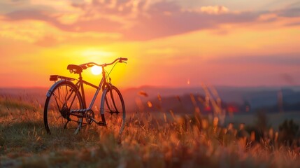 Wall Mural - bicycle, sunset horizon, with copy space. world bicycle day background concept