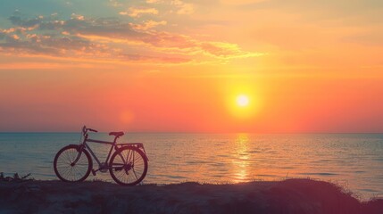 Wall Mural - bicycle, sunset horizon, with copy space. world bicycle day background concept