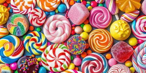 Wall Mural - Assortment of of Colorful sweet candy. Different types of sweets background.