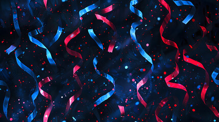 Wall Mural - confetti and streamers flying in the air, red and blue lights