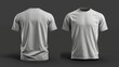 front and back view of blank grey t shirt for design presentation mockup or print advertising isolated dark background.