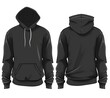 black hoodie template showing the front and back views for design use on a white background