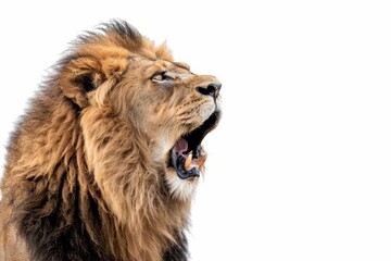 Wall Mural - majestic lion portrait with furious expression isolated on white background wildlife photography 1