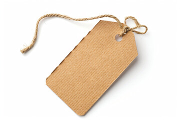 a brown tag with a string on a white background