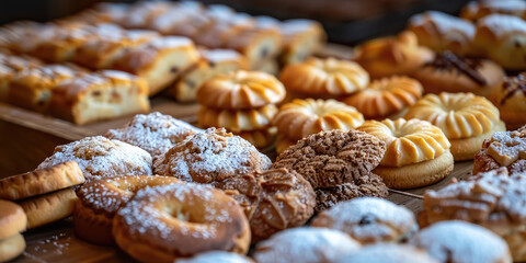 Wall Mural - Assortment of sweet cookies. Different types of sweet cookie background.