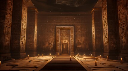 Wall Mural - illustration of egyptian wall with hieroglyphs inside the pharaoh's tomb.