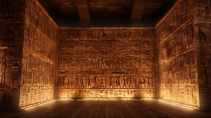 Wall Mural - illustration of egyptian wall with hieroglyphs inside the pharaoh's tomb.