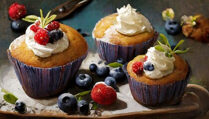 Canvas Print - cupcakes with fruits