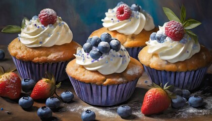 Canvas Print - cupcakes with fruits