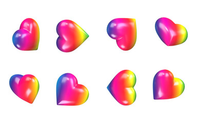 Wall Mural - heart, 3d rendering. set of rainbow hearts isolated on a white background