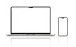 Isolated laptop and smartphone with blank screen