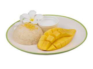 Poster - Thai dessert, glutinous rice with mangoes on transparent png