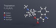 tropisetron molecule 3d rendering, flat molecular structure with chemical formula and atoms color coding