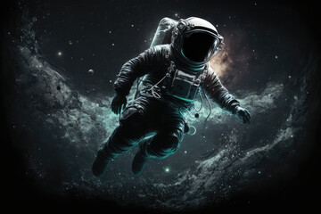 floating astronaut in outer space orbit