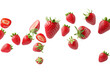 © Lahiru - Flying or falling strawberries on transparent, PNG or white background. Fresh strawberry fruit. For food packages.
