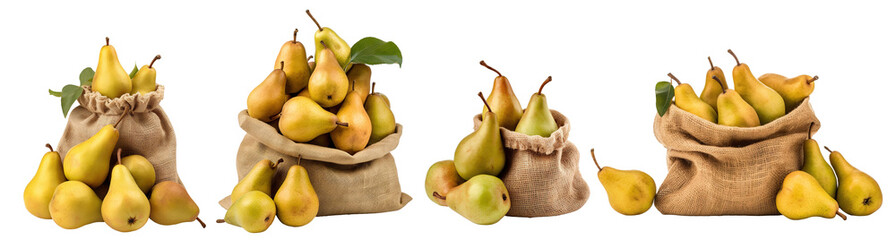 Wall Mural - Set of fresh delicious pears in burlap sacks, cut out