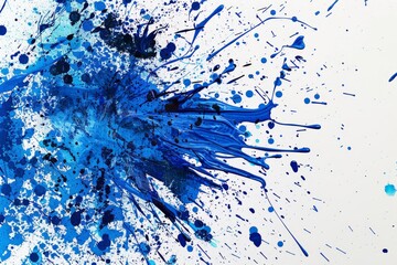 Wall Mural - vibrant blue explosion of paint splatters on white canvas abstract generative ai art