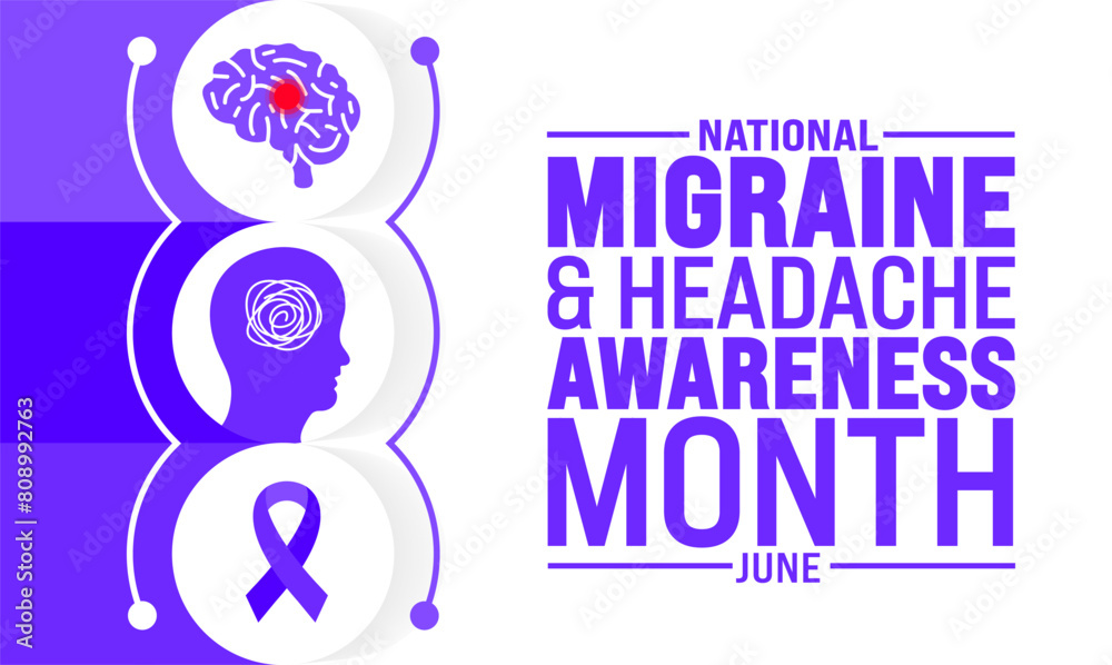 June is Migraine and Headache Awareness Month background template ...